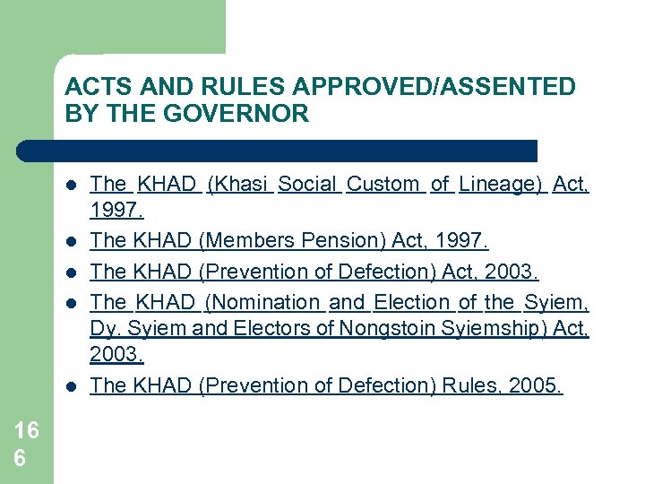 ACTS AND RULES APPROVED/ASSENTED BY THE GOVERNOR l l l 16 6 The KHAD