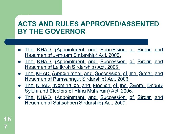 ACTS AND RULES APPROVED/ASSENTED BY THE GOVERNOR l l l 16 7 The KHAD