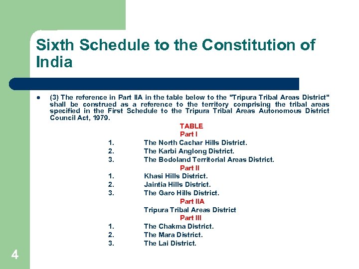Sixth Schedule to the Constitution of India l 4 (3) The reference in Part