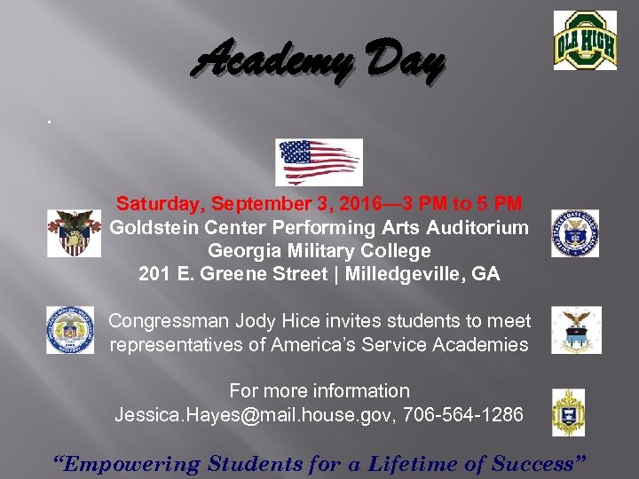 Academy Day Saturday, September 3, 2016— 3 PM to 5 PM Goldstein Center Performing