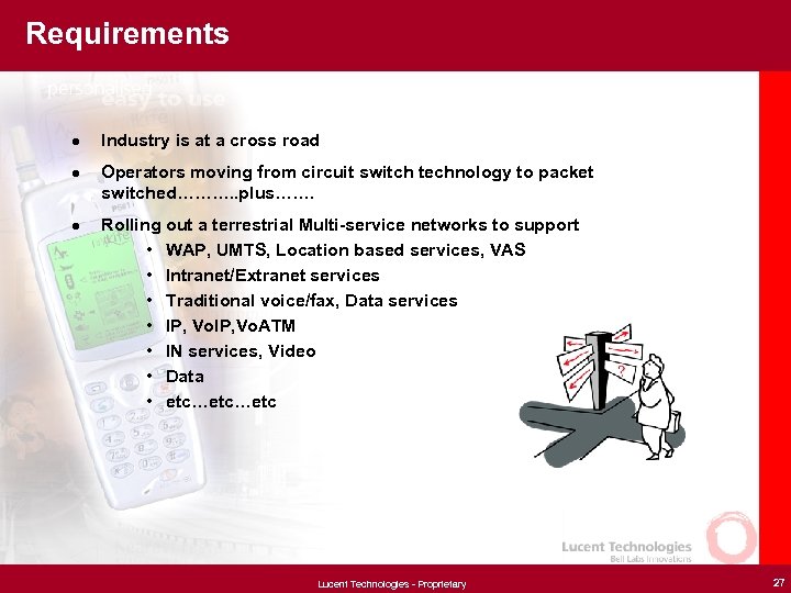 Requirements l l l Industry is at a cross road Operators moving from circuit