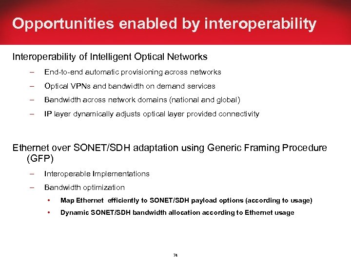 Opportunities enabled by interoperability Interoperability of Intelligent Optical Networks – End-to-end automatic provisioning across