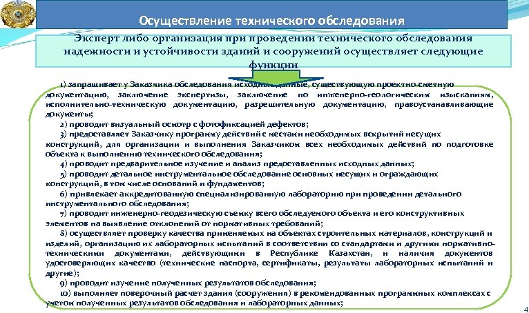 Осуществление технического обследования Эксперт либо организация при проведении технического обследования надежности и устойчивости зданий