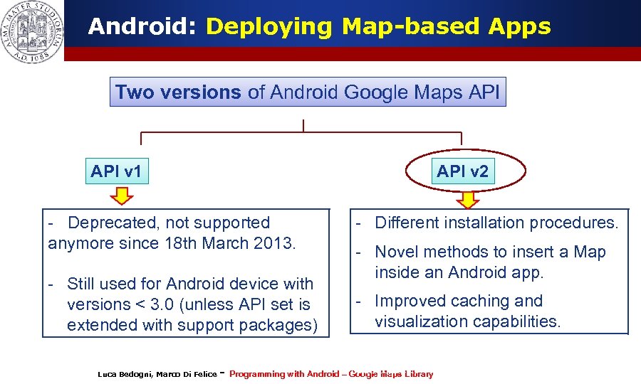 Android: Deploying Map-based Apps Two versions of Android Google Maps API v 1 API