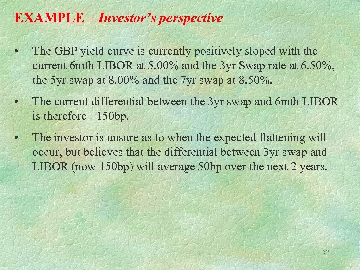 EXAMPLE – Investor’s perspective • The GBP yield curve is currently positively sloped with