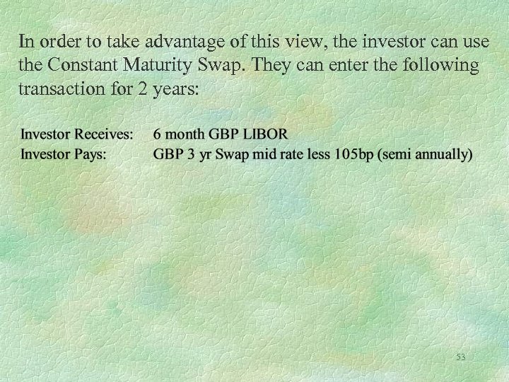 In order to take advantage of this view, the investor can use the Constant