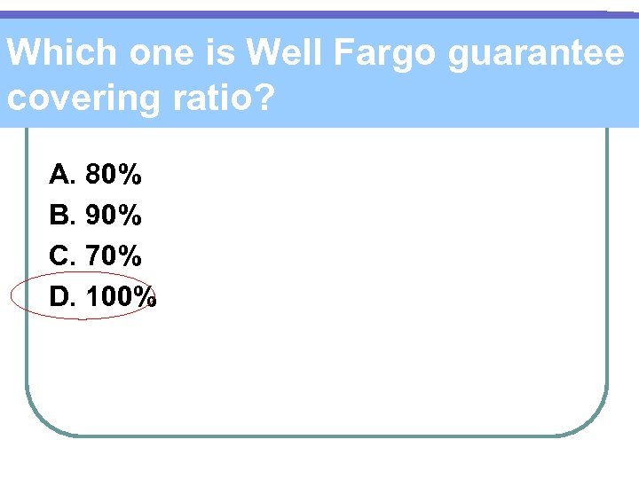 Which one is Well Fargo guarantee covering ratio? A. 80% B. 90% C. 70%