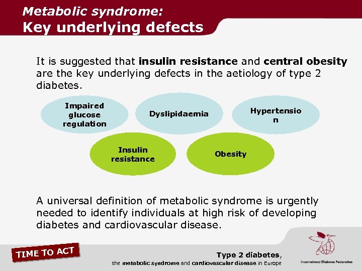 Metabolic syndrome: Key underlying defects It is suggested that insulin resistance and central obesity