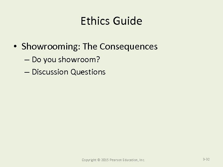 Ethics Guide • Showrooming: The Consequences – Do you showroom? – Discussion Questions Copyright