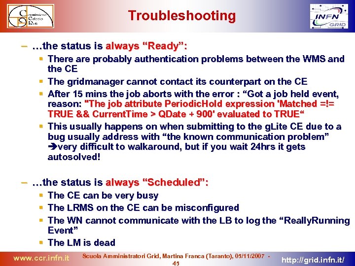 Troubleshooting – …the status is always “Ready”: There are probably authentication problems between the