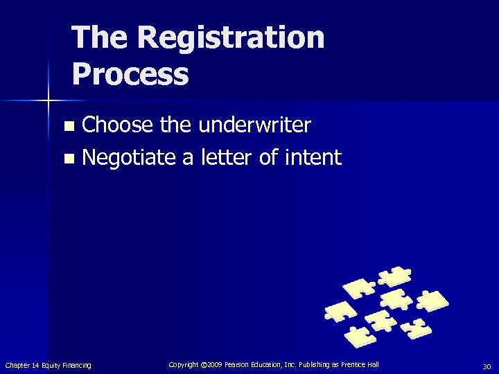 The Registration Process Choose the underwriter n Negotiate a letter of intent n Chapter