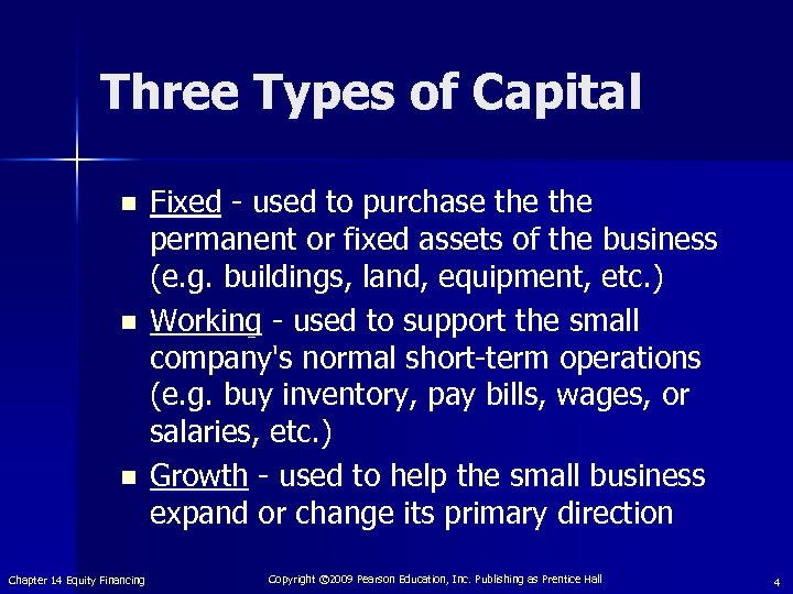 Three Types of Capital n n n Chapter 14 Equity Financing Fixed - used