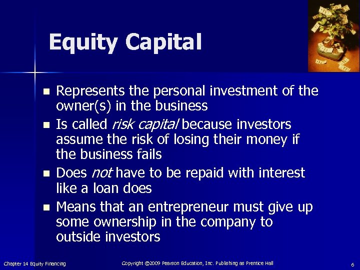Equity Capital n n Represents the personal investment of the owner(s) in the business