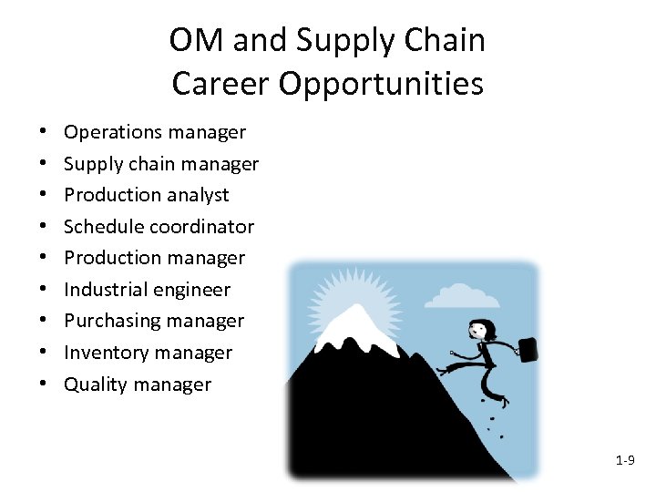 OM and Supply Chain Career Opportunities • • • Operations manager Supply chain manager