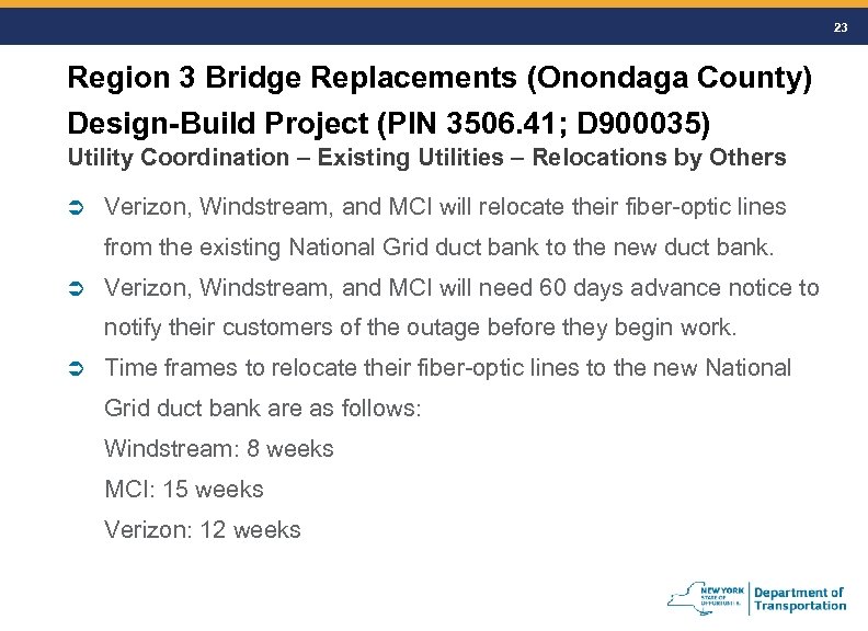 23 Region 3 Bridge Replacements (Onondaga County) Design-Build Project (PIN 3506. 41; D 900035)