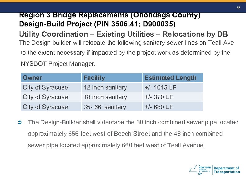 32 Region 3 Bridge Replacements (Onondaga County) Design-Build Project (PIN 3506. 41; D 900035)