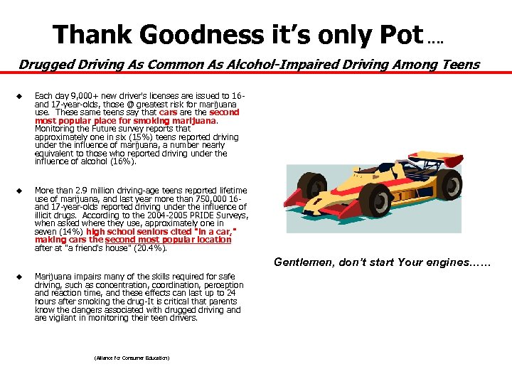 Thank Goodness it’s only Pot …. Drugged Driving As Common As Alcohol-Impaired Driving Among
