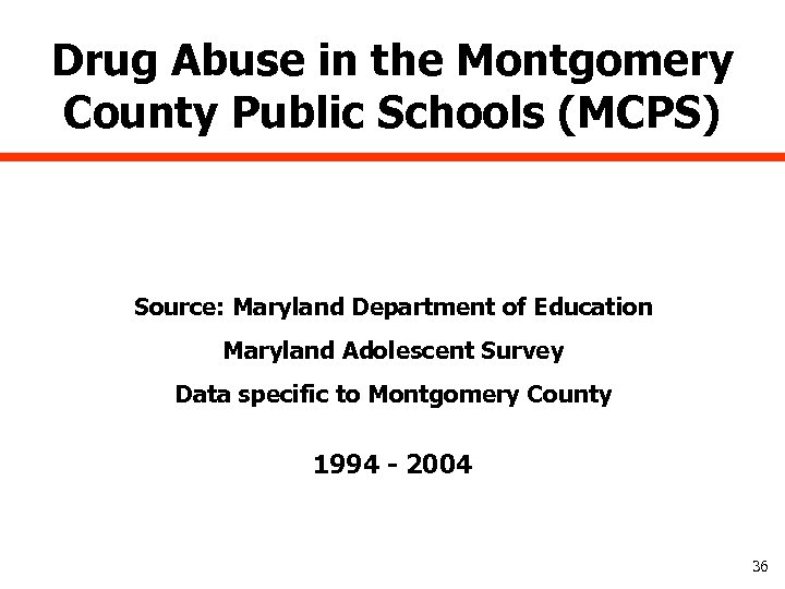 Drug Abuse in the Montgomery County Public Schools (MCPS) Source: Maryland Department of Education