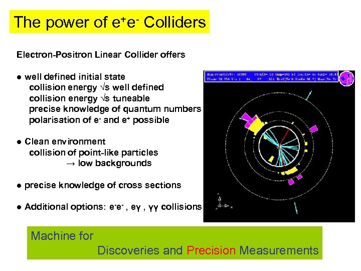 The power of e+e- Colliders Electron-Positron Linear Collider offers ● well defined initial state