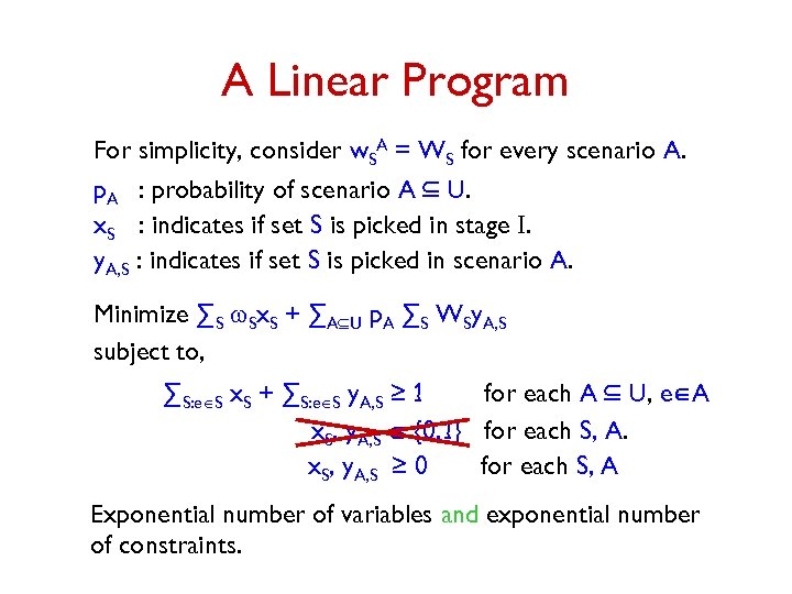A Integer Program An Linear Program For simplicity, consider w. SA = WS for
