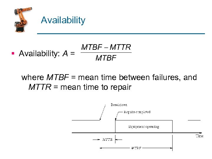 Availability § Availability: A = where MTBF = mean time between failures, and MTTR