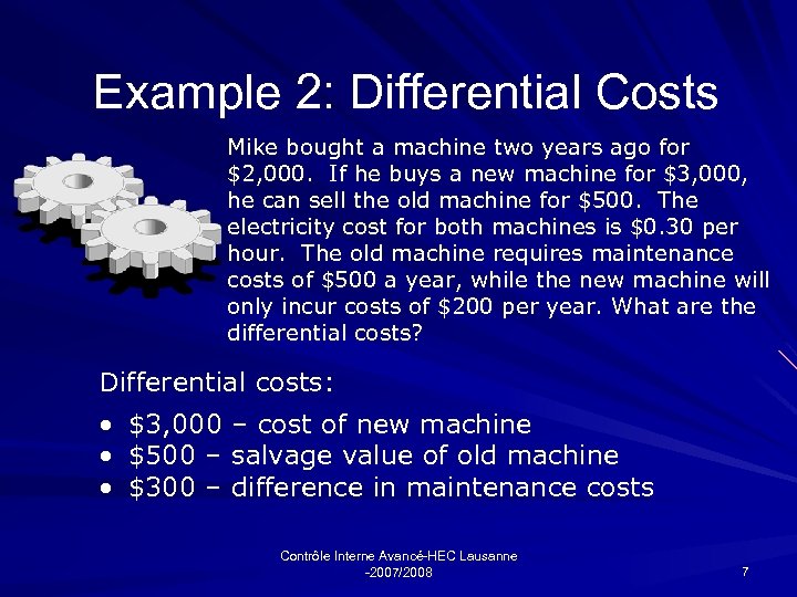 Example 2: Differential Costs Mike bought a machine two years ago for $2, 000.