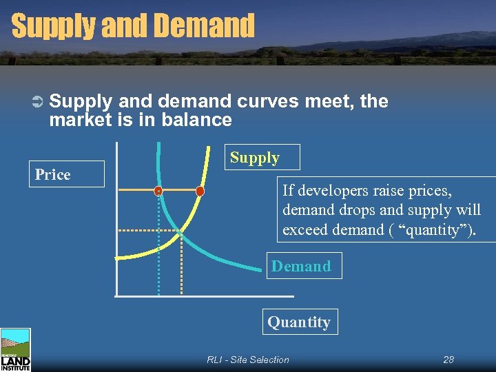 Supply and Demand Ü Supply and demand curves meet, the market is in balance