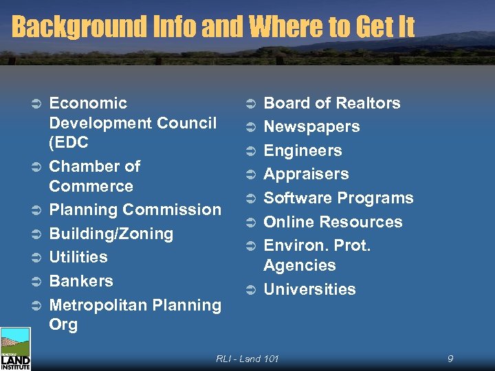 Background Info and Where to Get It Ü Ü Ü Ü Economic Development Council