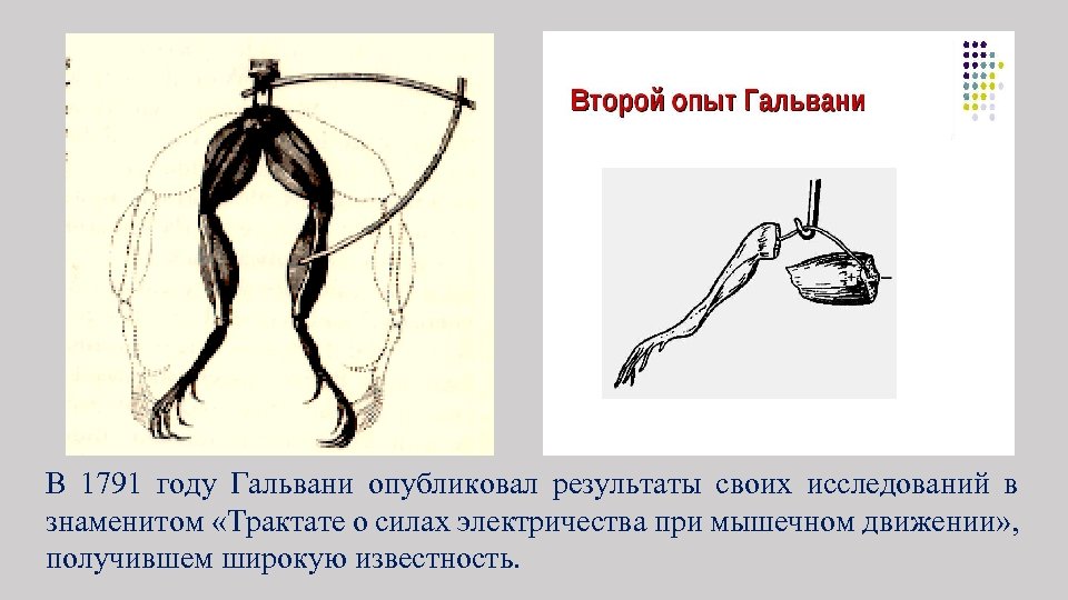 Схема первый опыт гальвани