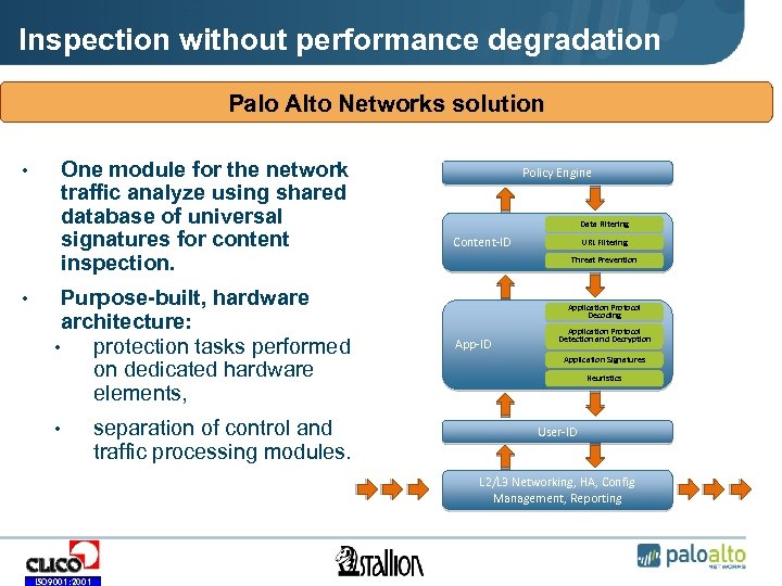Inspection without performance degradation Palo Alto Networks solution • • One module for the