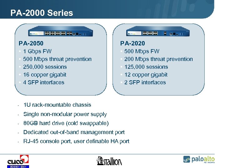 PA-2000 Series PA-2050 PA-2020 • • • 1 Gbps FW 500 Mbps threat prevention