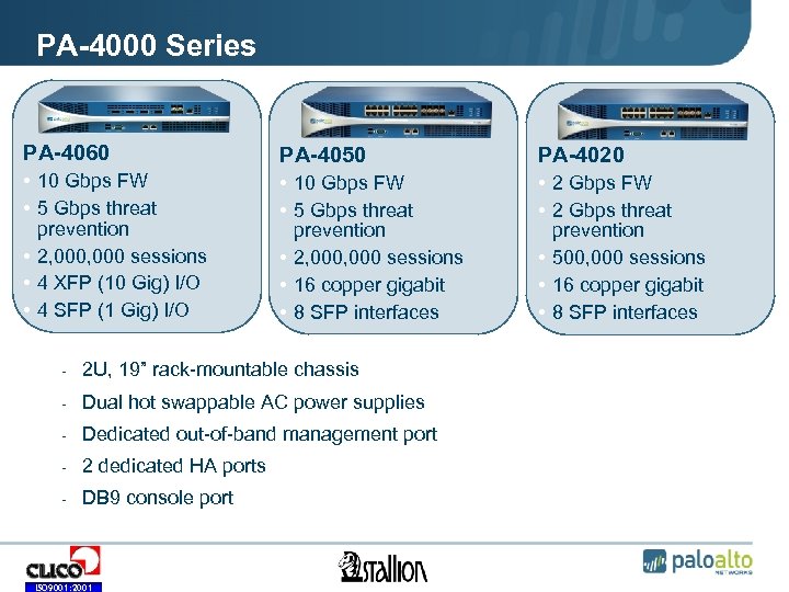PA-4000 Series PA-4060 PA-4050 PA-4020 • 10 Gbps FW • 5 Gbps threat prevention