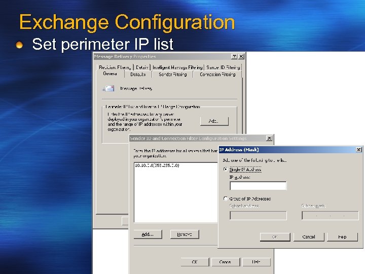 Exchange Configuration Set perimeter IP list 