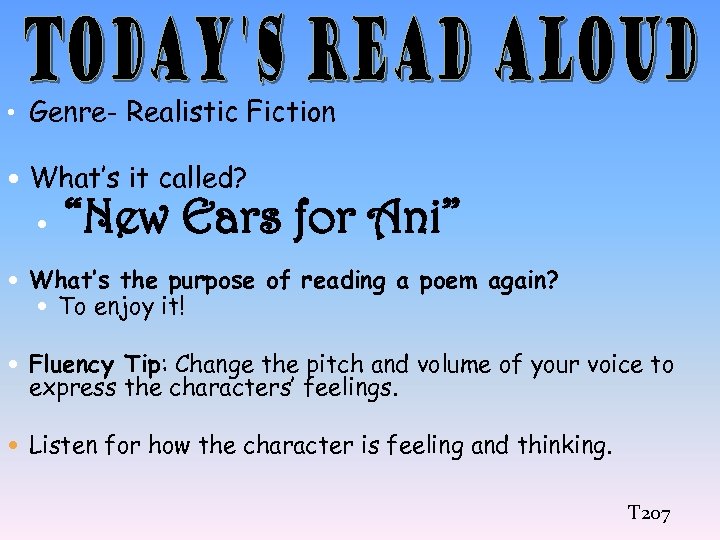  • Genre- Realistic Fiction What’s it called? “New Ears for Ani” What’s the