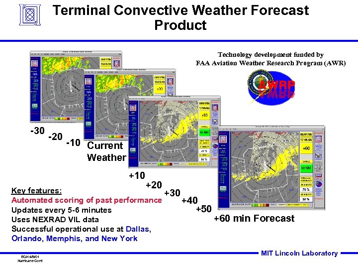 Terminal Convective Weather Forecast Product Technology development funded by FAA Aviation Weather Research Program