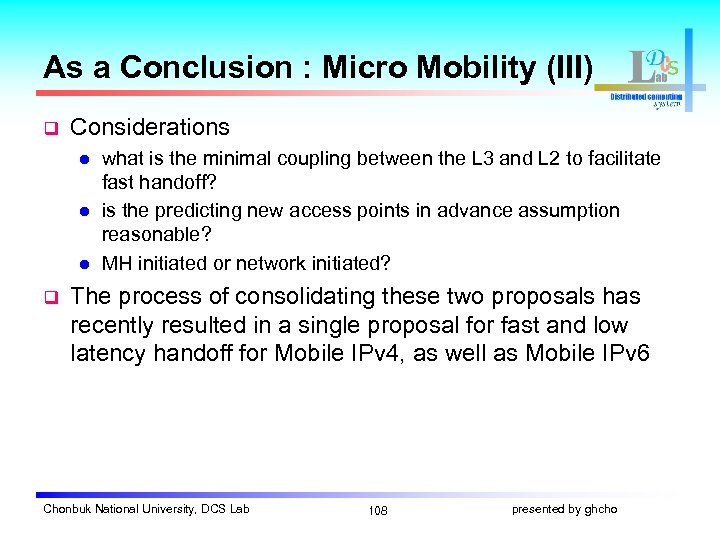 As a Conclusion : Micro Mobility (III) q Considerations l l l q what