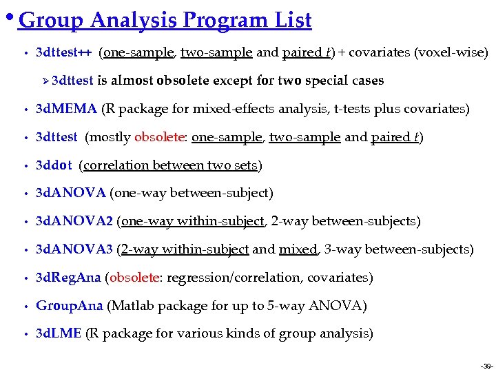  • Group Analysis Program List • 3 dttest++ (one-sample, two-sample and paired t)