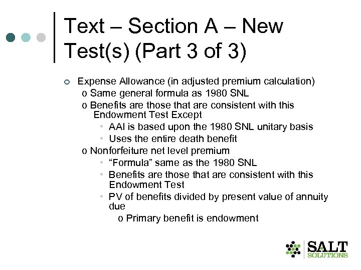 Text – Section A – New Test(s) (Part 3 of 3) ¢ Expense Allowance