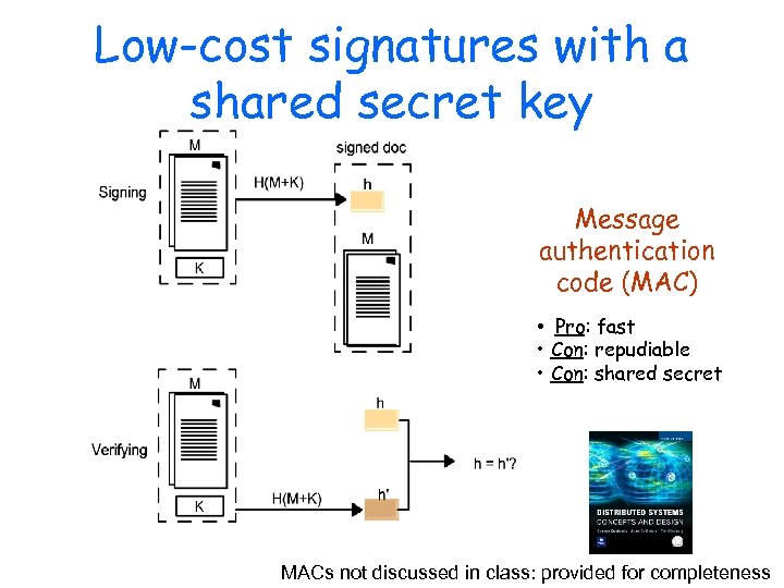 Low-cost signatures with a shared secret key Message authentication code (MAC) • Pro: fast