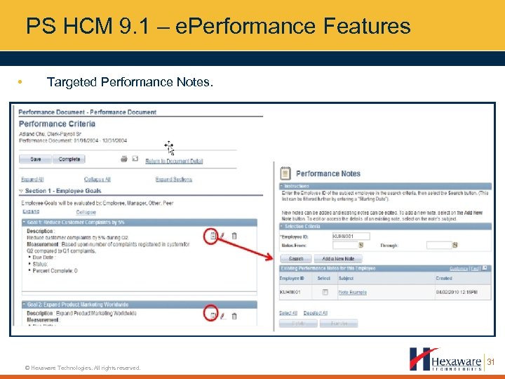 PS HCM 9. 1 – e. Performance Features • Targeted Performance Notes. © Hexaware