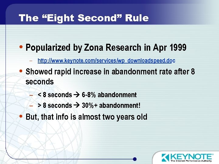 The “Eight Second” Rule Popularized by Zona Research in Apr 1999 – http: //www.