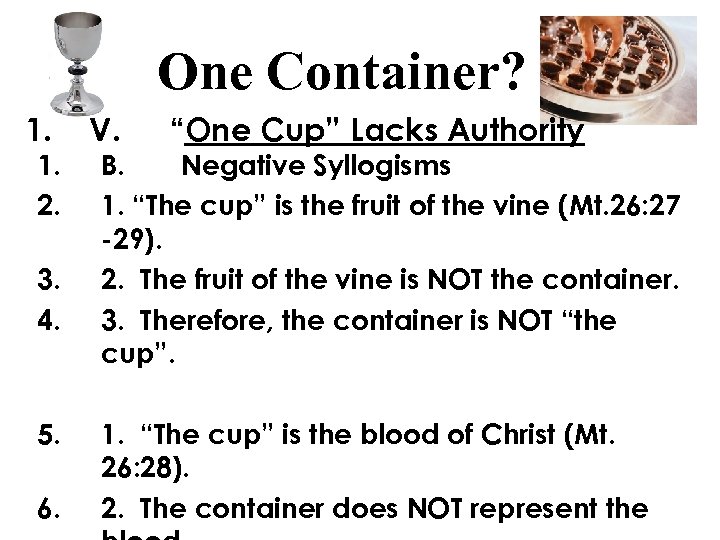 One Container? 1. 2. 3. 4. 5. 6. V. “One Cup” Lacks Authority B.