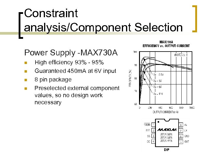 Constraint analysis/Component Selection Power Supply -MAX 730 A n n High efficiency 93% -