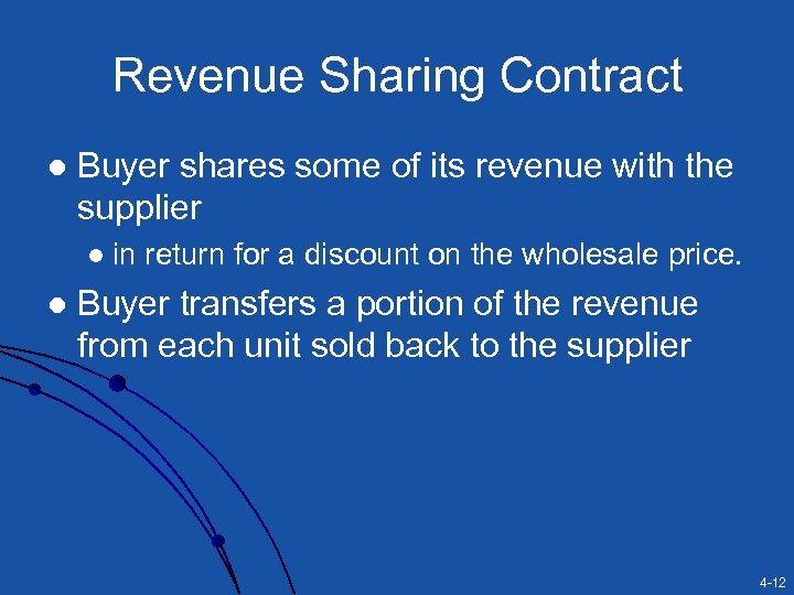 Revenue Sharing Contract l Buyer shares some of its revenue with the supplier l