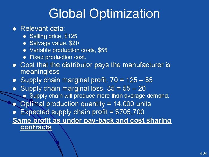 Global Optimization l Relevant data: l l l l Selling price, $125 Salvage value,