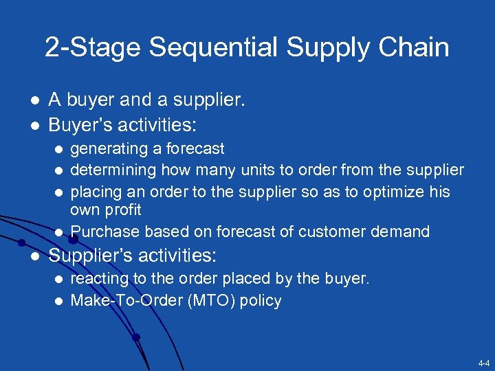 2 -Stage Sequential Supply Chain l l A buyer and a supplier. Buyer’s activities: