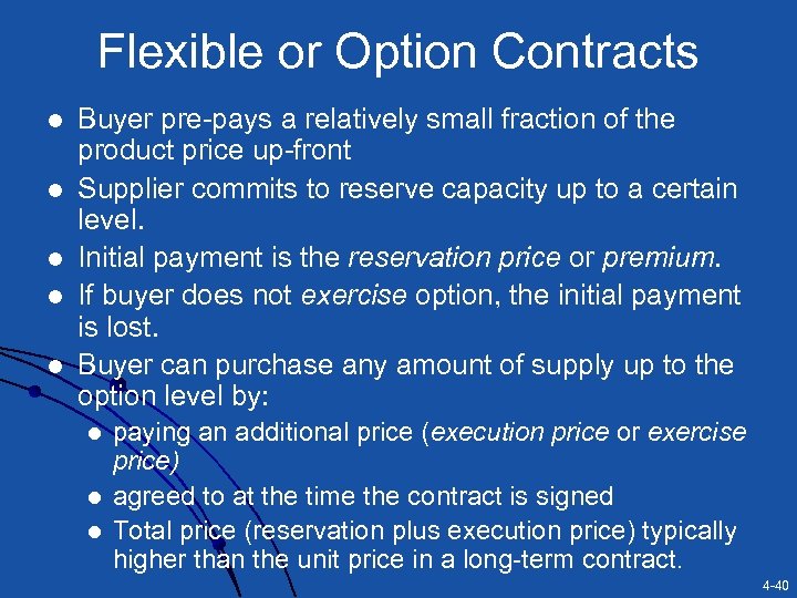 Flexible or Option Contracts l l l Buyer pre-pays a relatively small fraction of