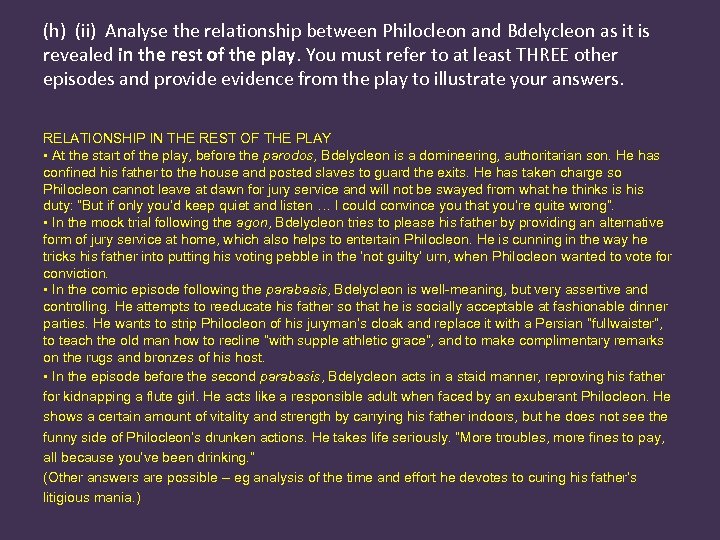 (h) (ii) Analyse the relationship between Philocleon and Bdelycleon as it is revealed in