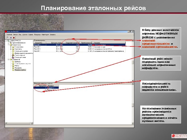 Планирование эталонных рейсов В базу данных включается перечень нормативных рейсов с указанием их плановой