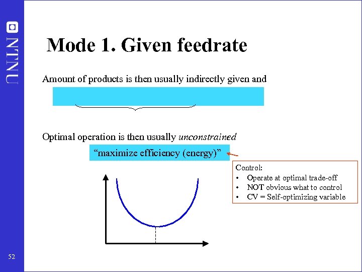 Mode 1. Given feedrate Amount of products is then usually indirectly given and Optimal